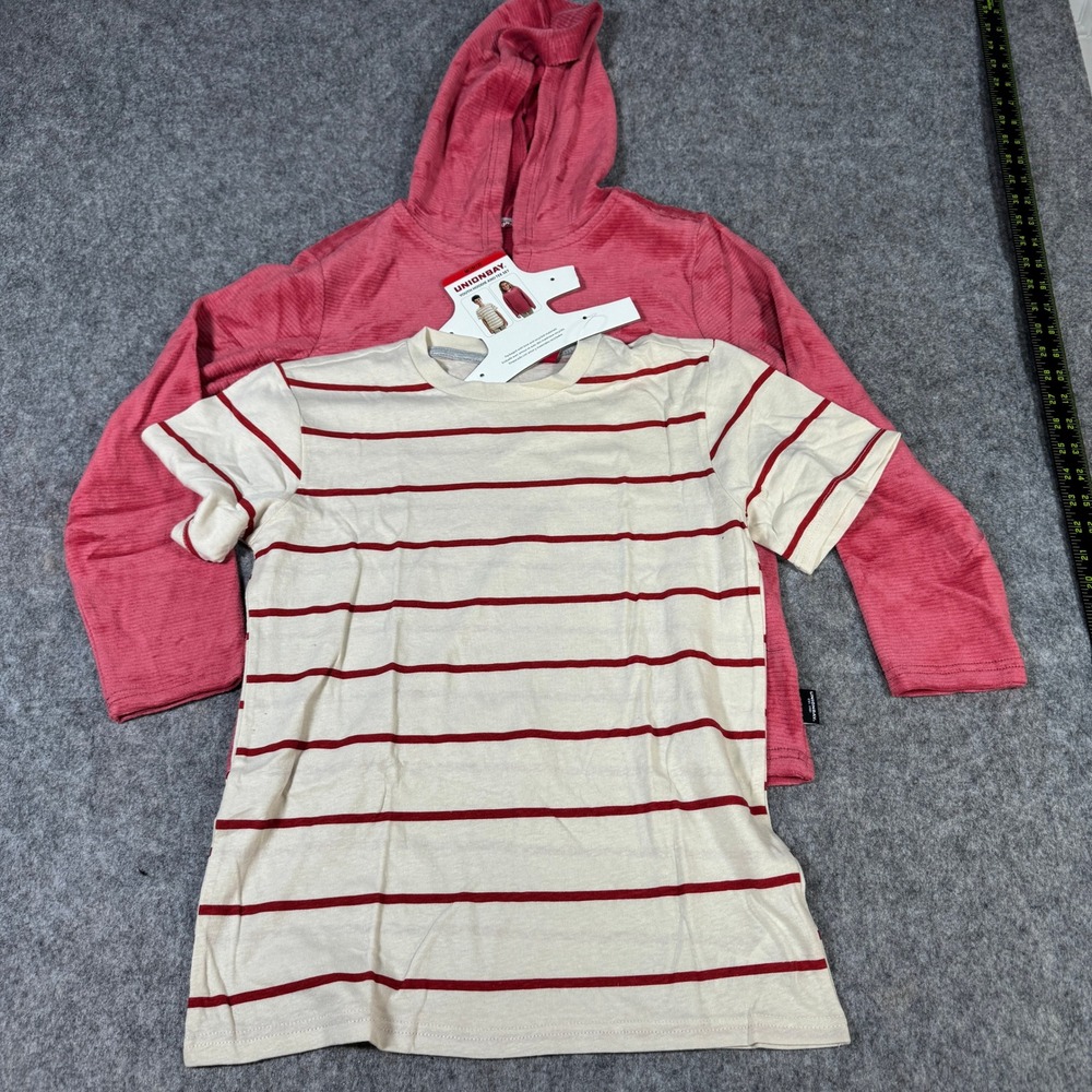 Unionbay Kids Youth Hoodie‎ and Striped Tee Set Pink Cream Red Size M 10/12